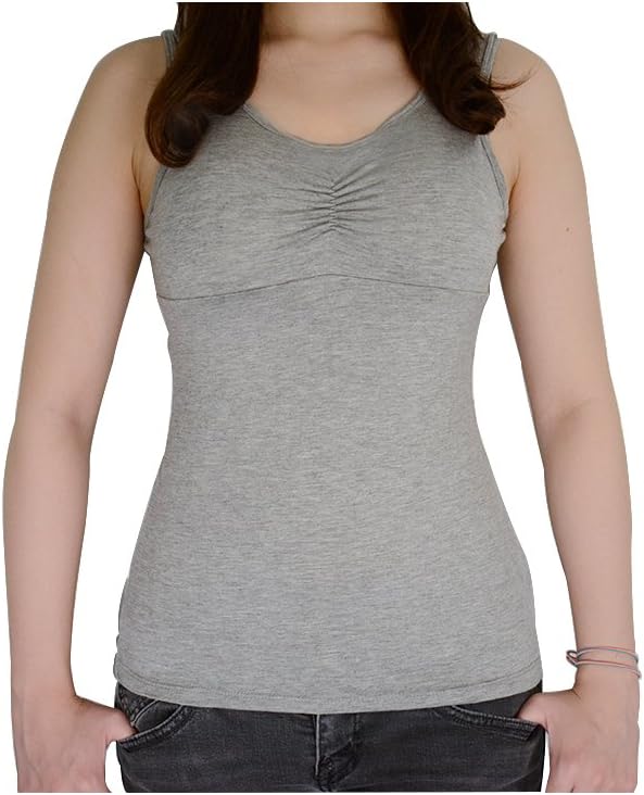 Qileyi women's tank top Built in Bra Padded Workout Ruched Removable Cami (gary)