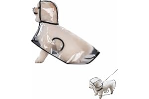 BTOLIN Transparent Dog Rain Poncho for Small Medium Dogs - Thick Waterproof Raincoat with Hidden Leash Hole & Adjustable Snaps, Windproof Hooded Cape for Bichon Poodle (Large)
