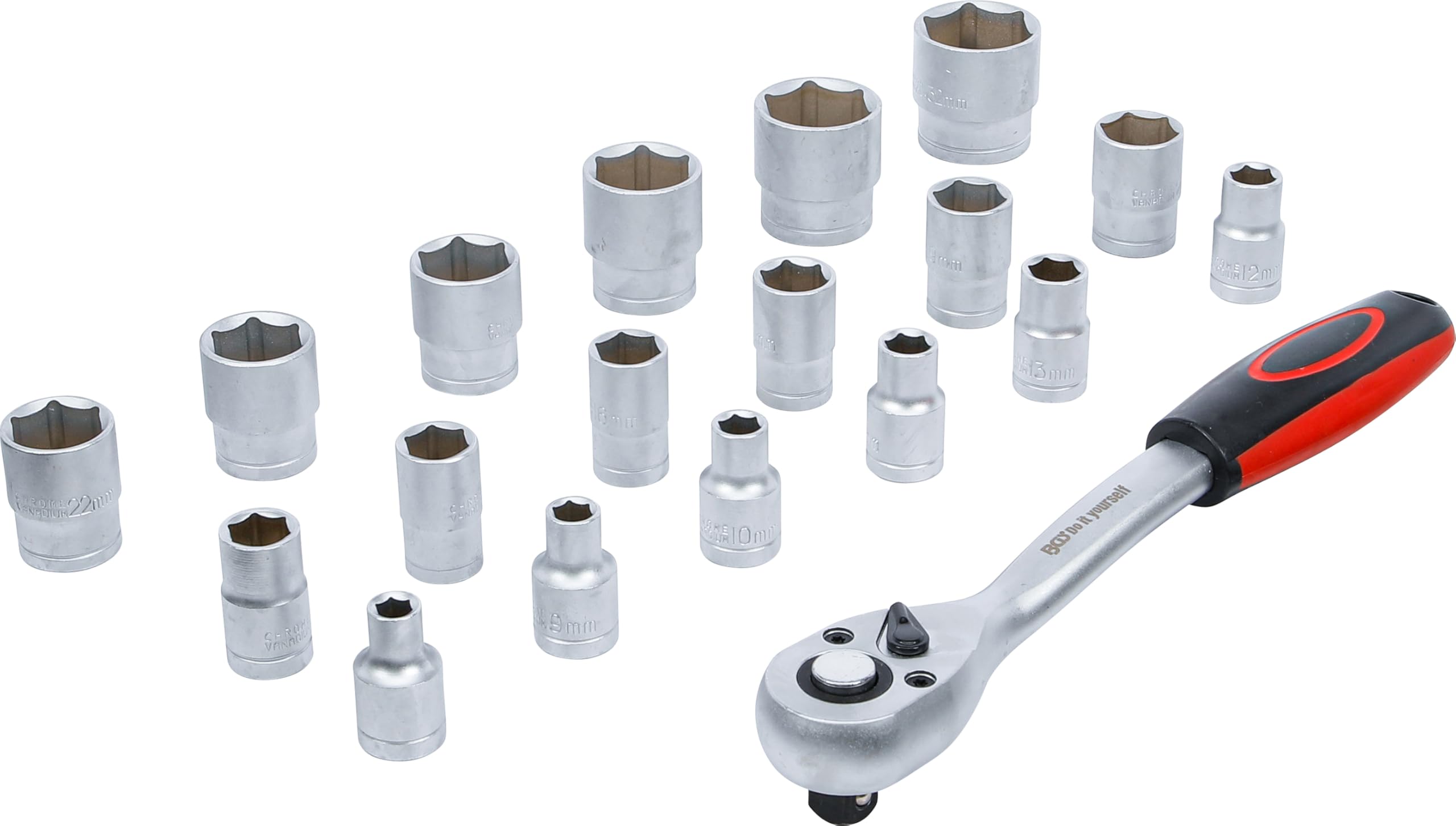 BGS Diy 15110 | Socket Set | 12.5 mm (1/2") Drive | 8-32 mm | 19 pcs.