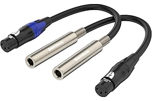 Smithok 2 Pack XLR to 1/4 Cable,Balanced XLR Female to 1/4 inch 6.35mm Female Stereo Audio Adapter,3 Pin Female XLR to Quarter inch TRS Connector Converter Interconnect Cable - 1 Feet (30 cm) Black
