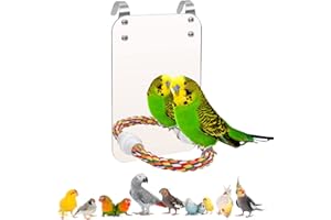 7‘’ Bird Mirror for Cage, Coolrunner Bird Parrot Mirror with Rope for Cockatiel Conures, Lovebirds, Parrot, Canaries, and Budgies
