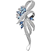 Rhinestone Brooches for Women,Vintage Silver Large Brooch Pins Blue Crystal Dress Brooch Pin Decorative Pins,Fashion Prom Jewelry Accessories