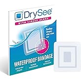 DrySee Waterproof Bandages 2x2 – Transparent Film Dressing with Moisture Indicators, Latex-Free, Safe for Showering & Swimming – Tattoo, Post-Surgery, Blister & Wound Seal Care – 6 Pack