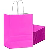 Bakepacker 24Pcs Paper Gift Bag with Handles Bulk Rosy Paper Bags Multiple Uses (8.3"x6"x3.15", Small Size)