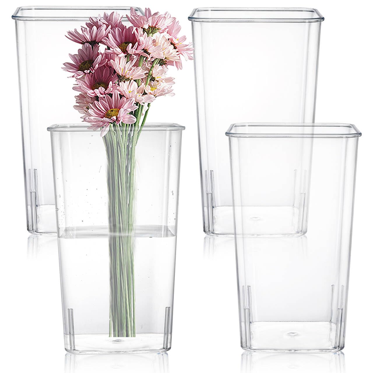 Suwimut 4 Pack Acrylic Square Vase, 12.5x23cm/5x9 Inch Tall, Clear, Unbreakable, Minimalist, Perfect for Home, Office, Wedding Decorations