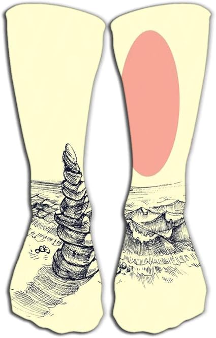 Amazon Com Yilinger Compression Socks Women Knee High Or Men Best Stockings For Running Medical 19 7 50cm Zen Stones Beach Zen Stones Beach Beautiful Sea Shore Drawing Fun Sports Outdoors