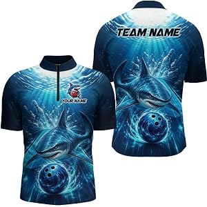 Custom Shark Bowling Shirt, Bowling Jersey for Men Women, Bowling Team Polo & Quarter-Zip, League Tournament Outfit