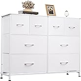 WLIVE Dresser for Bedroom with 8 Drawers, Wide Fabric Dresser for Storage and Organization, Bedroom Dressers, Chest of Drawers for Living Room, Closet, Hallway, White