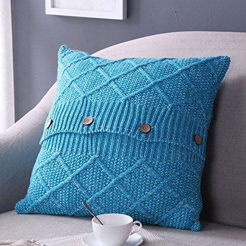 Fashion Cotton Cable Knit Pillow Cushion Double Side Diamond Pattern Throw Pillow Cover For Counch Bed Car Decoration (Blue, Cover Only)