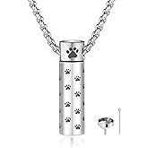 MOROTOLE Dog Urn Necklaces For Ashes Paw Print Ashes Urn Pendant Necklace Cylinder Cremation Necklace For Pet Ashes Urn Necklace For Puppy Pet Memorial Keepsake Jewelry