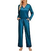 Blooming Jelly Womens Pajamas Set Silk Satin 2 Piece Pj Cute Long Sleeve Lounge Sets Fall Sleepwear with Pockets