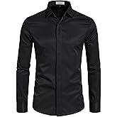 VANCOOG Men’s Long Sleeve Casual Solid Fancy Dress Shirts