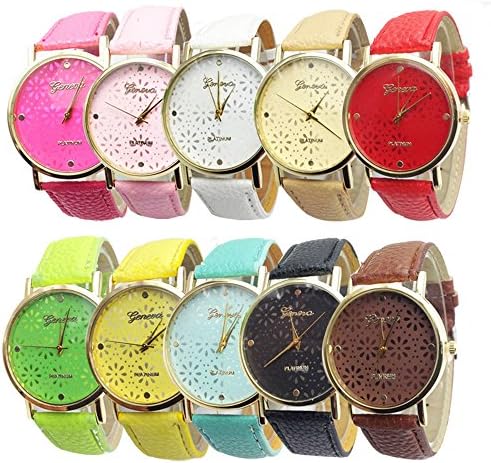 Wholesale Lot of 10 Women's Geneva Faux Leather Band Elegant Flower Casual Analog Quartz Wrist Watch