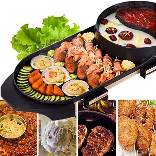 Tamaha 220V Electric 2 in 1 Hot Pot Oven Non-stick Smokeless Barbecue Machine Pot Grill Pan