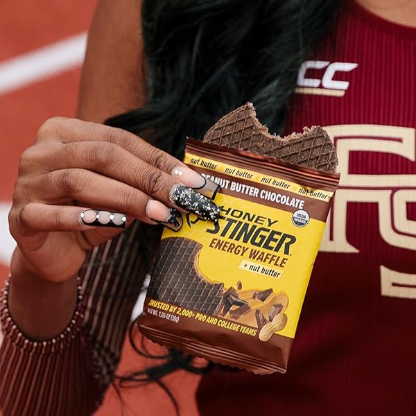 HONEY STINGER ORGANIC PEANUT BUTTER CHOCOLATE WAFFLE, ENERGY STROOPWAFEL FOR EXERCISE, ENDURANCE AND PERFORMANCE, SPORTS NUTRITION FOR HOME & GYM, PRE & DURING WORKOUT, 16.96 OUNCES (PACK OF 16)