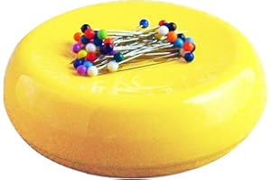 Grabbit Magnetic Sewing Pincushion with 50 Plastic Head Pins – Magnet Pin Organizer for Quilting, Embroidery, Needles, Bobby Pins, & Craft Storage, Yellow