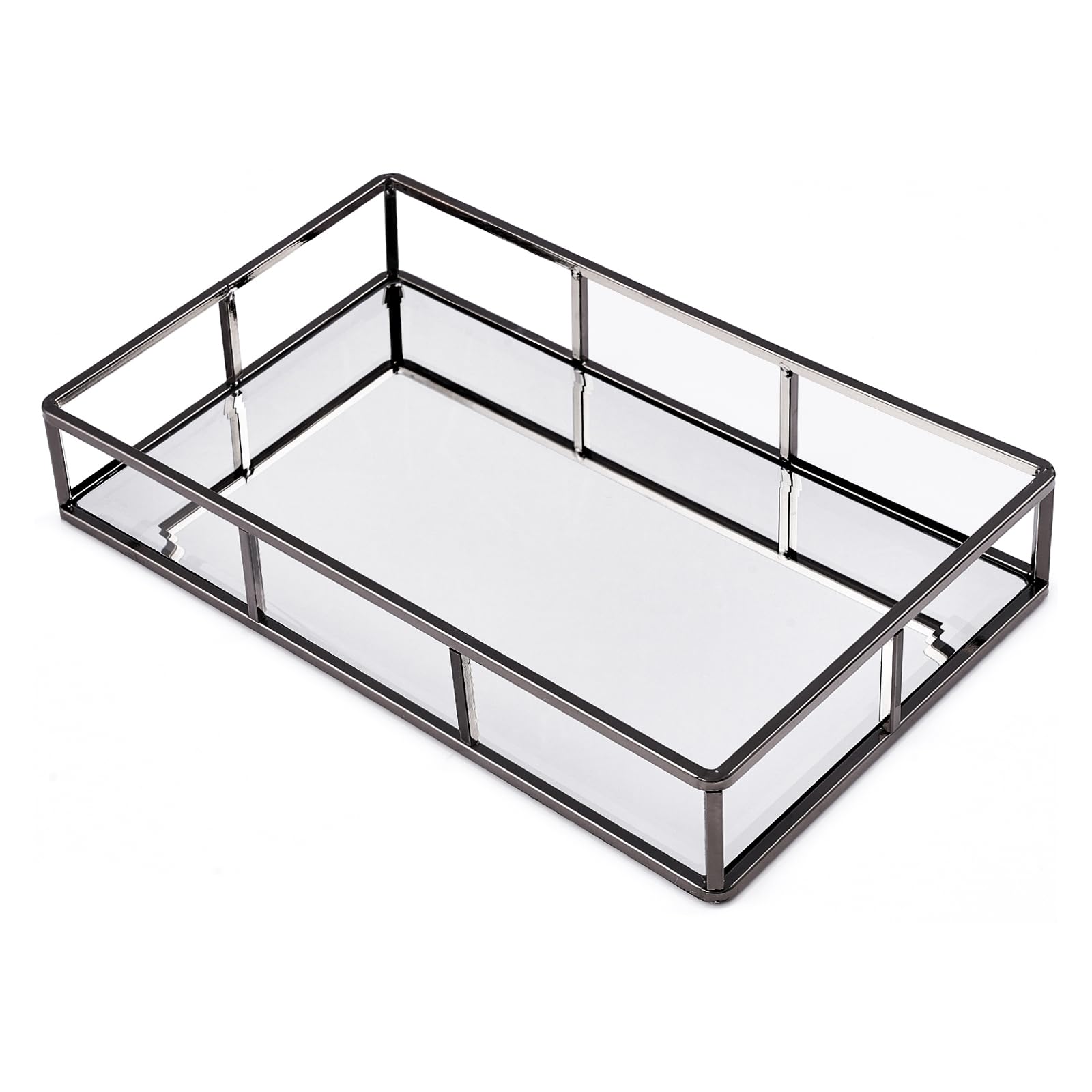 PuTwo Mirror, Smoky Black, Metal, Jewelry, Decorative, Glass, Perfume Organizer, Vanity Trays for Bathroom, Counter, 1272 inch