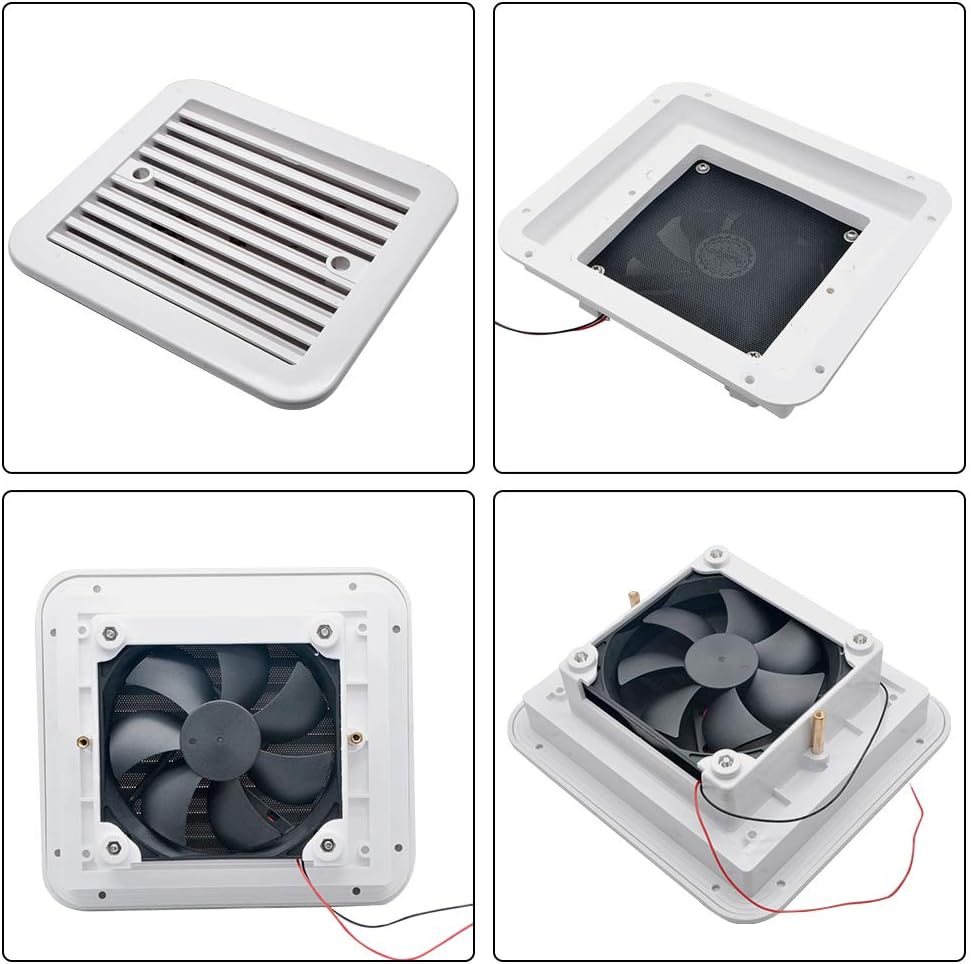 Riloer 12V RV Air Vent Cover Ceiling Duct Wall Hole Air Vent Louver Kitchen Bathroom Freshness System, White - Image 3