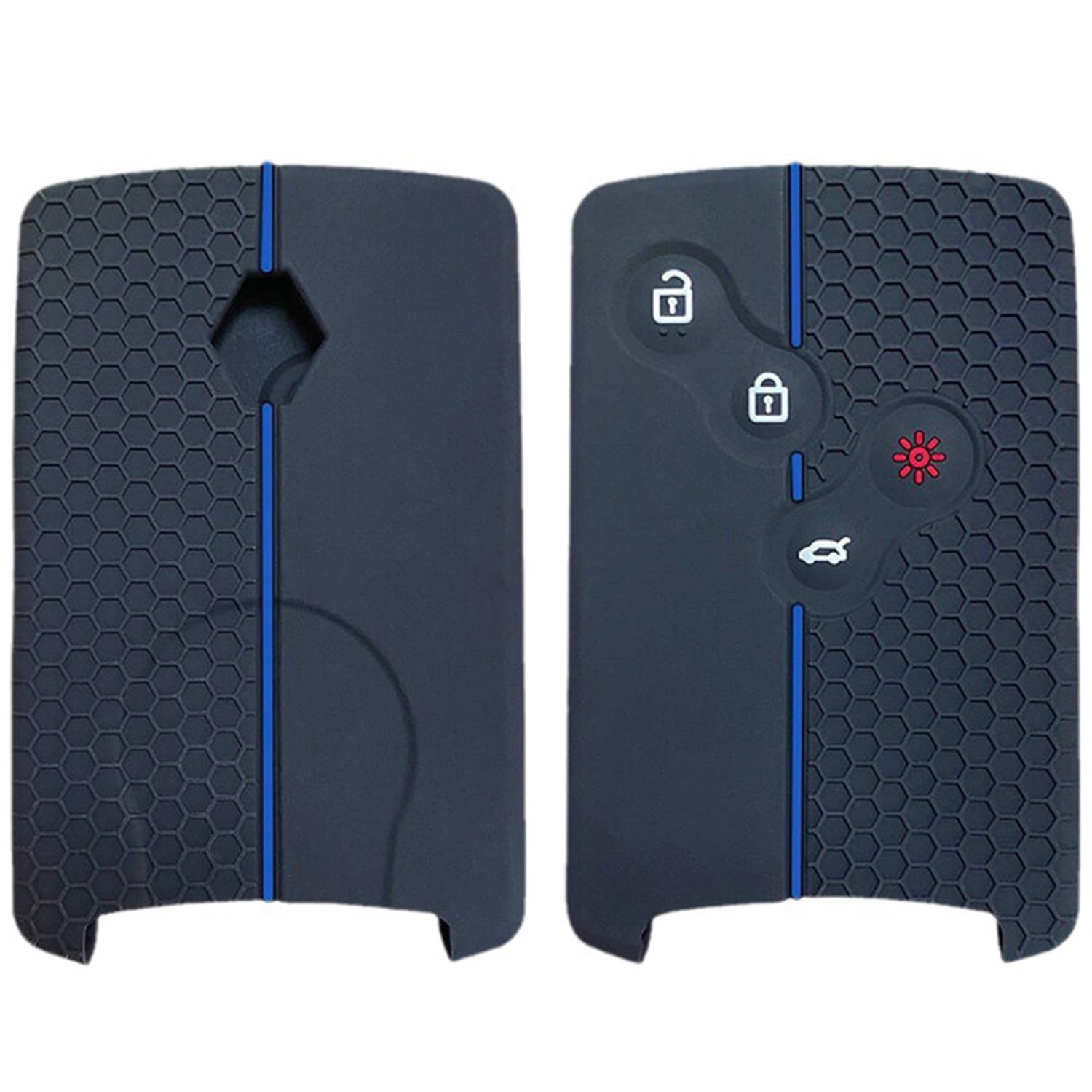 HooRLZ Key Fob Cover Compatible with Renault Clio Scenic Megane Duster Sandero Captur Twingo Koleos, 4 Button TPU Renault Clio Key Cover, Renault Captur Key Case Cover Silicone (Black&Blue)