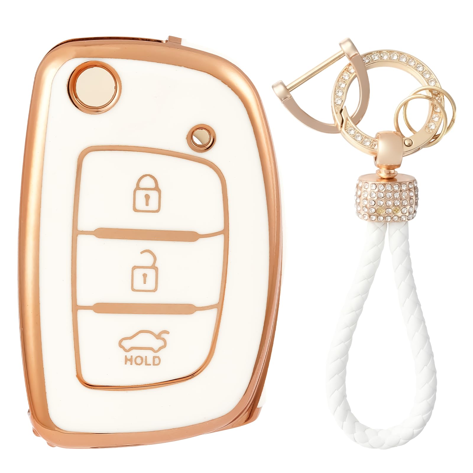 OFFCURVE Car Key Cover for Hyundai & Kia, Soft TPU Key Fob Case with Keychain, 360° Full Protection Key Protector for i10 i20 i30 ix35 Tucson Santa Fe Kona Elantra Sonata Accent Creta Verna