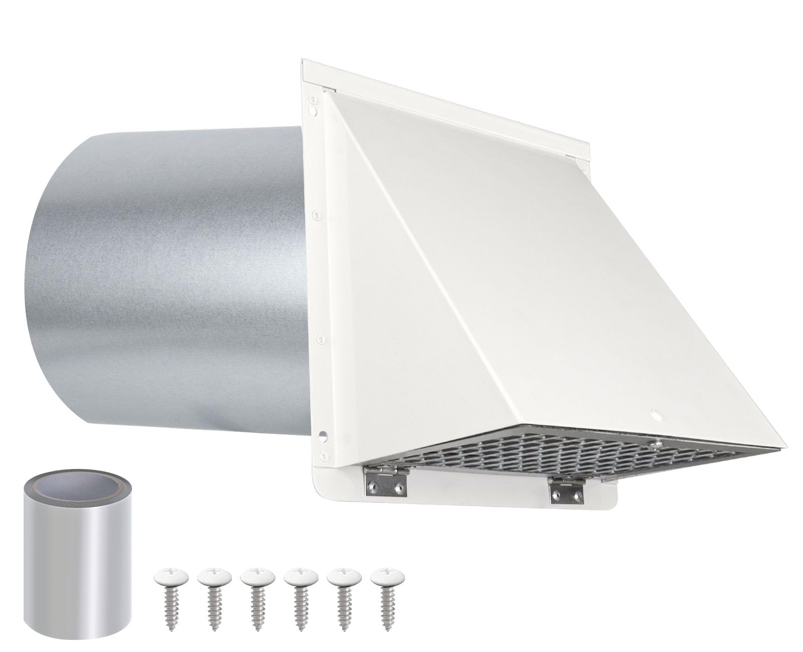 Photo 1 of 4 Inch Dryer Vent Cover Outside,Dryer Exhaust Vent Cover Exterior Dryer Vent Kit,Outdoor Wall Vent Hood Outlet with Screen and Damper for Dryer Duct AC HVAC Air Ventilation,Galvanized Steel,White