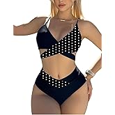 WDIRARA Women's 2 Piece Swimsuit Set Cow Print Criss Cross Wrap Spaghetti Strap High Waisted Bikini Set