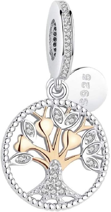FeatherWish 925 Sterling Silver Family Heritage Tree Of Life Pendant Dangle Charm With Cubic Zirconia Fits Pandora Bracelet