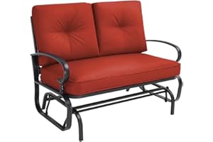 Crownland Outdoor Patio Glider Chair, Rocking Glider Bench for 2 Person, Porch Furniture Loveseat Seating, Wrought Iron Patio Textilene Gliders for Outside, Porch, Garden(Classic Red)