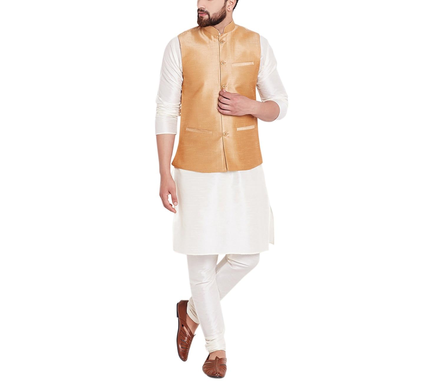 sojanya (since 1958) mens gold dupion silk designer only nehru jacket