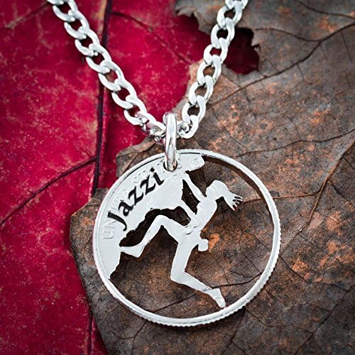 NameCoinsGirl Rock Climber Necklace, Custom Name Engraved, Name Necklace, Woman Rockclimber, Climbing Jewelry, Sports Gifts for Girls, Hand Cut from a Coin, By NameCoins