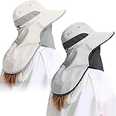 2 Pack Womens Outdoor Wide Brim Sun Hat with Neck Face Flap,UPF 50 Protection Fishing Hiking Garden Work Hats with Ponytail
