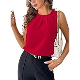 Samefar Womens Summer Tank Tops Pleated Crewneck Casual Loose Chiffon Blouses Sleeveless Tops Business Work Shirts