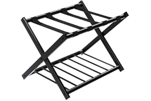GOFLAME Folding Luggage Rack Metal Suitcase Luggage Stand for Home Bedroom Hotel with Shelf, Black