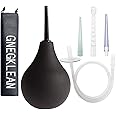 GNEGKLEAN Black Silicone Enema Bulb Kit 7.6oz Clean Anal Douche for Men Women with 19.7in Hose+4 Replaceable Nozzle (Black)