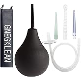 GNEGKLEAN Black Silicone Enema Bulb Kit for Men Women | 7.6oz Clean Anal Douche, 19.7in Hose, 4 Replaceable Nozzle, Enema Cleaner, For Women's or Man's Health