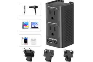 IPLUSO 220V to 110V Voltage Converter US to Europe Travel Plug Adapter International Universal Travel Adapter with 1 USB A and 1 USB C, Power Converter Adapter Combo