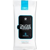 DUDE Wipes On-The-Go No Rinse Shower Body Wipes, Fragrance Free, 8 Count | 99% water, extra large and thick cleansing body wipes. Hypoallergenic shower wipes for gym, travel, or camping. 1 pack of 8.