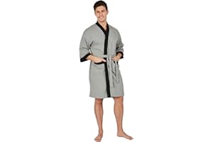 YIMANIE Men's Robe Cotton Bathrobe Soft Knee Length Sleepwear