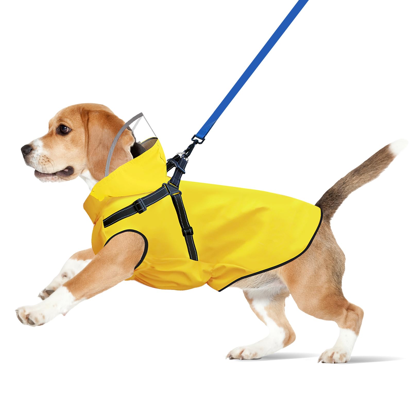 Photo 1 of Dog Raincoat: Dog Rain Jacket with Reflective Harness & Removable Hood | Waterproof Dogs Rain Coat Poncho for Large Medium Small Dogs Puppies (Yellow - M)