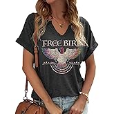 Vintage Rock Band T Shirt for Women Fashion Musical Tees Casual Sexy Notched V-Neck T Shirts Country Music Short Sleeve Tees…
