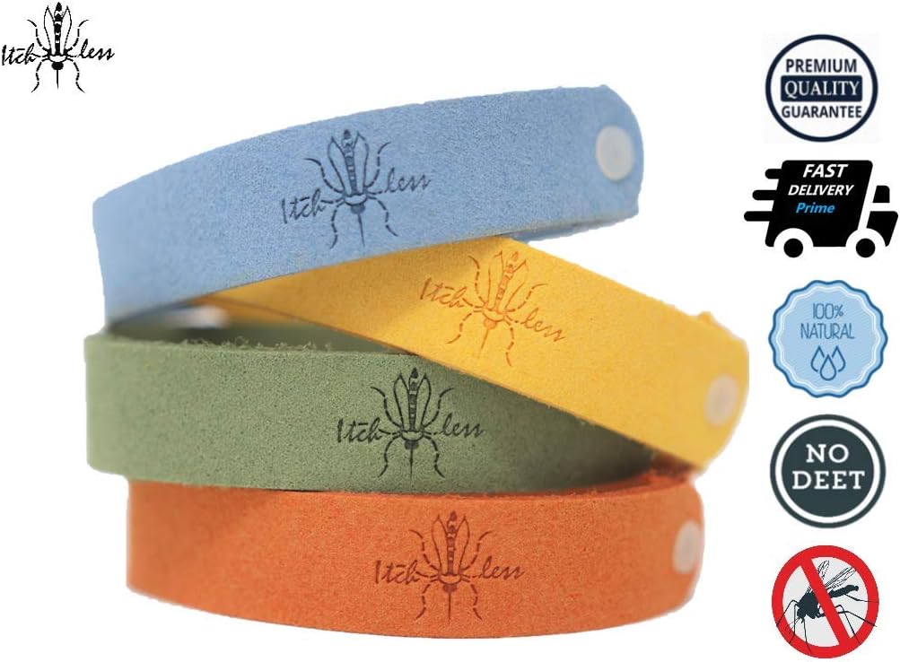 Itchless Mosquito Repellent Bracelet 12pk 100% Essential Oil Non Toxic, Camping, Safe Deet-Free Band, Soft Fiber Material for Kids & Adults, Potent, Keep Mosquitos, Tics, Flies, Gnats, Fleas Away