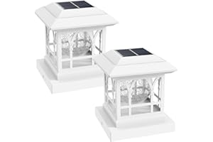 AEYANZZ Fence Post Solar Lights, Crackle Glass Solar Post Cap Lights, 20 Lumens, Warm White & RGB Automatic Cycling 2 Modes for 3.6x3.6 4x4 4.5x4.5 5x5 Vinyl Wooden Posts Decoration, White (2 Pack)