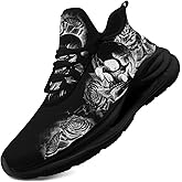 Men's Skull Running Shoes Lightweight Breathable Cushion Sports Walking Sneaker Black Cool Workout Gym Training Tennis Shoes