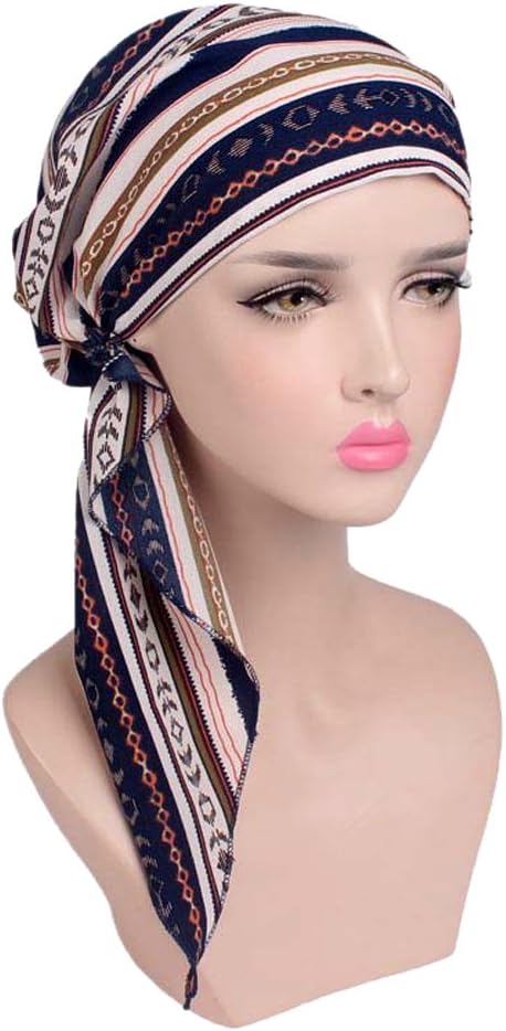 Sainfee Women Long Tail Turban Cap Cotton Muslim Headwrap (Multicolor)