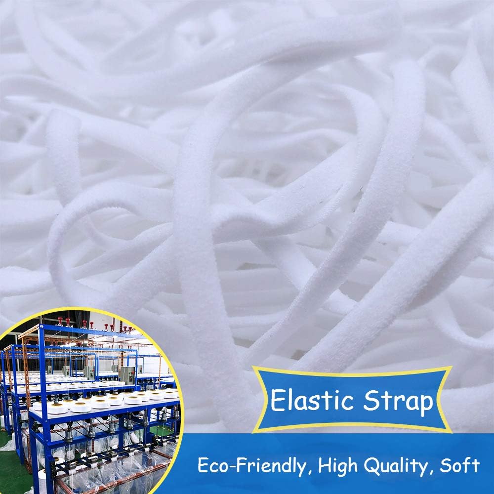 HUIJINTAO Elastic Strap White Earloop Cord 5mm Wide Flat Ear Tie Rope Handmade String for Crafts DIY Sewing (10m)