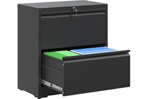 BIZOEIRON 2 Drawer Lateral File Cabinet with Lock, 26.8" Wide Metal Filing Cabinets for Home Office, Steel Storage File Cabinet for Letter/Legal/F4/A4 Size with Hanging Bars, Assembly Required(Black)