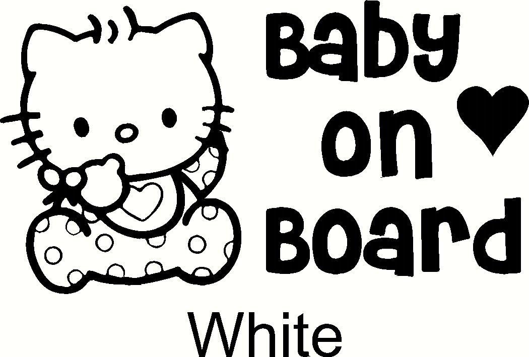 Hello Kitty - Baby on Board Heart - Vinyl - 7 Inches Wide (Color: Black) Decal Laptop Tablet Skateboard Car Windows Stickers