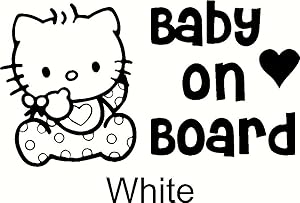 Hello Kitty - Baby on Board Heart - Vinyl - 7 Inches Wide (Color: Black) Decal Laptop Tablet Skateboard Car Windows Stickers