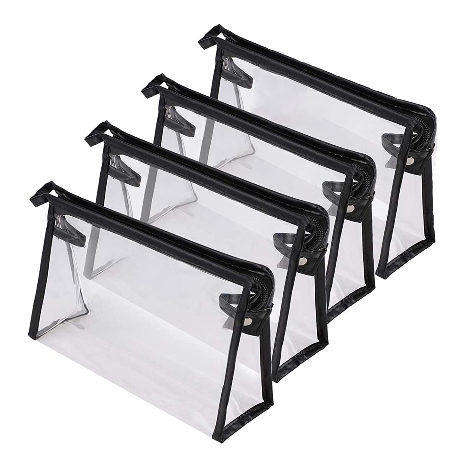 Toiletry Bag Clear Makeup Bag, 4PCS Travel Wash Bag Transparent Cosmetic Organiser Bag Small Waterproof PVC Portable Zip Beach Bag for Women, Men and Kids (Black)