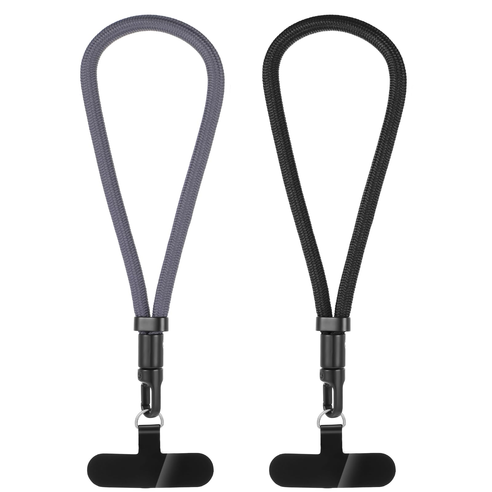 JIEYAO 2 Pcs Cell Phone Lanyard with 2 Patch, Cell Phone Hand Wrist Strap Universal Wristlet Strap Compatible with Phone Case(Black+Grey)